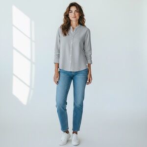 HARRISWILSON Gray Button-Up Shirt mandarin collar size medium